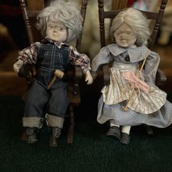 OLD MAN and WOMAN in Rocking Chair SET