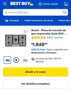 Bosch 800 Series 36-inch built-in stainless steel gas cooktop.