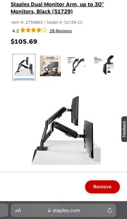 Staples Dual Monitor For Up To 30” Monitors, Black