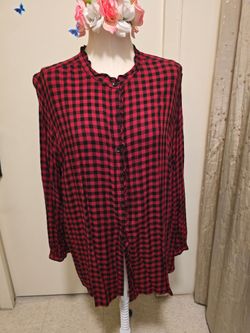 Terra & Sky Red and Black Buffalo Plaid Button-Down Shirt, Size 3X