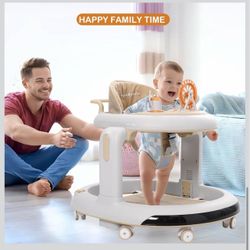 3 in 1 Baby Walker with 6 Adjustable Heights and 2 Levels, Adjustable Seat, BabyWalker with 360° Silent Wheels, Dinner Tray and Removable Musical Acti