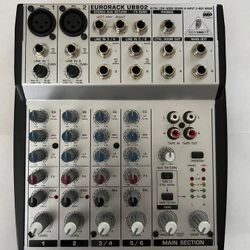 BEHRINGER EURORACK UB802 Ultra-Low Noise 8 Input 2 Bus Mixer w/Power Supply & Manual
