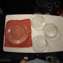 Vintage Glass 1 Dinner plate, 3 Salad Plates