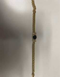 Vintage - Gold Chain Bracelet with Dark Stone Center