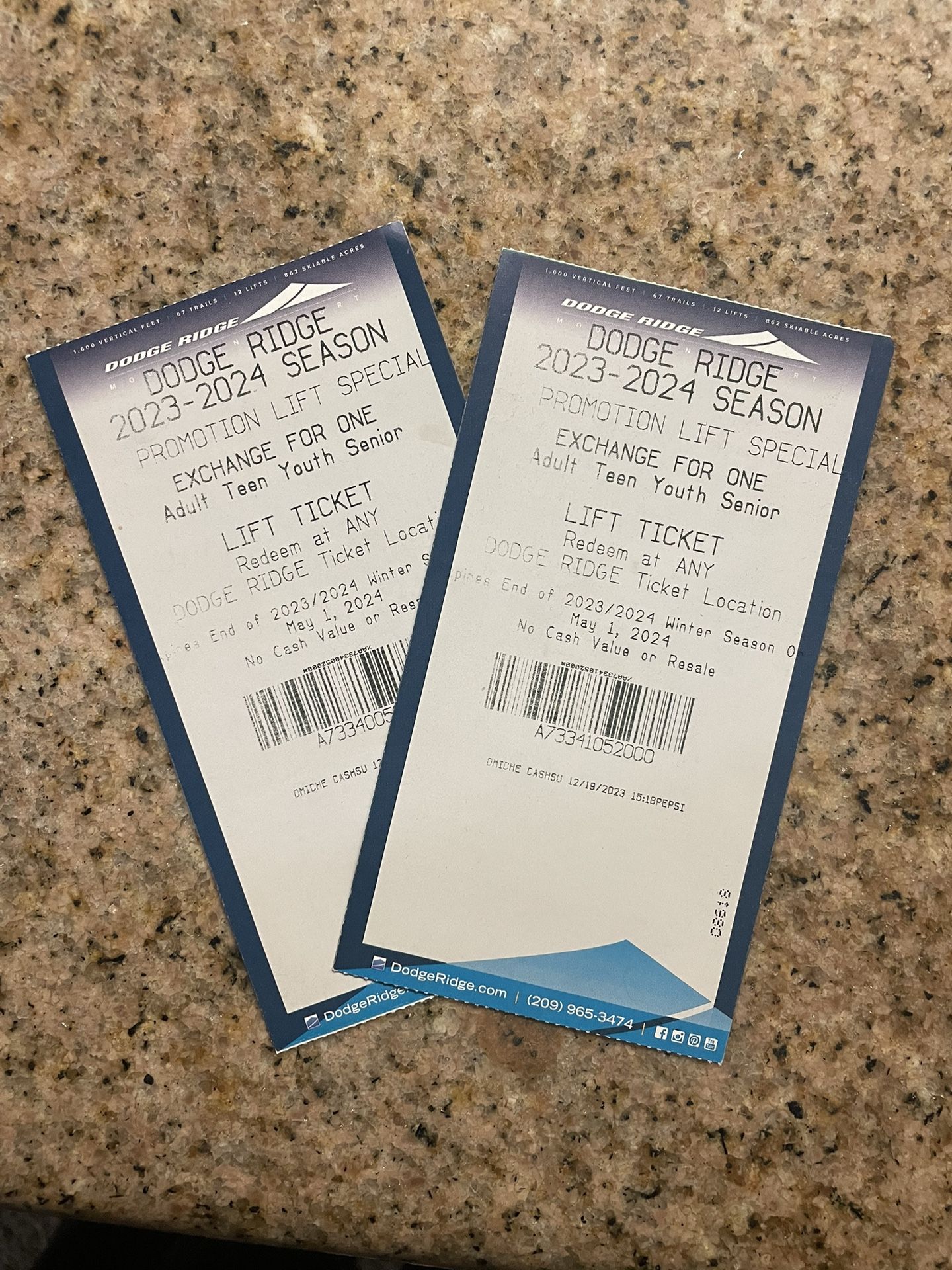 2 Dodge Ridge Lift Tickets