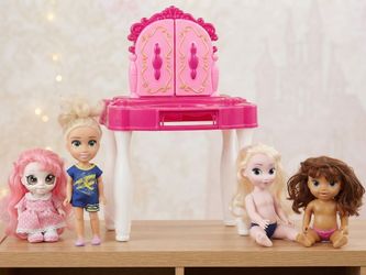 Mixed Lot of Small Dolls and Toy Vanity