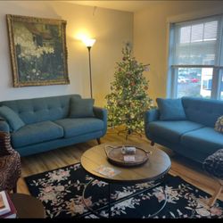 2pc Set Blue Denim Sofa & Love Seat