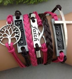 Infinity Antique Charm colorful leather hope believe faith peace tree retro bracelet