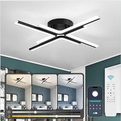 Modern LED Ceiling Light Fixture, 21W Sputnik Flush Mount Ceiling Lights with Remote Control, Black Acrylic Chandelier Ceiling Lighting for Bedroom, L