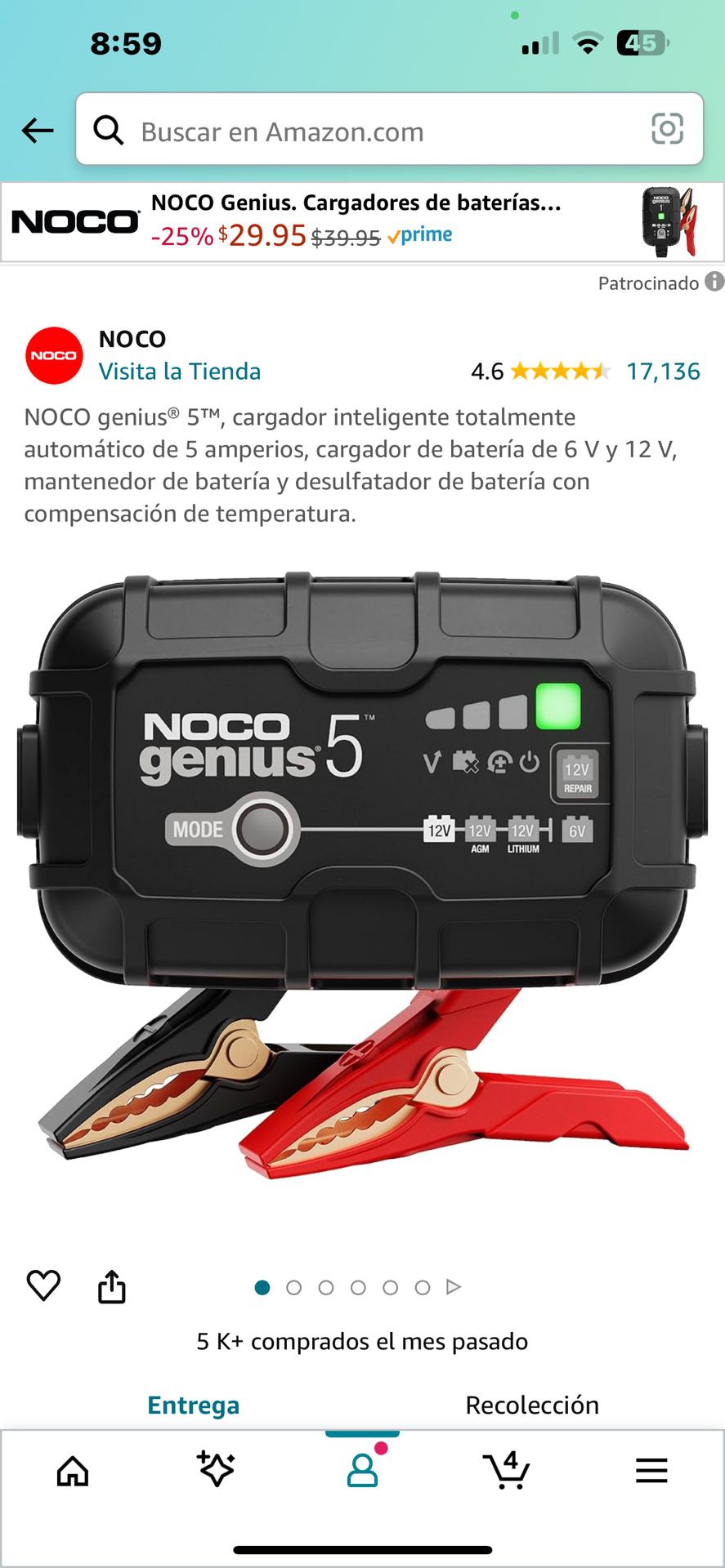 NOCO genius® 5™, cargador inteligente totalmente automático de 5 amperios