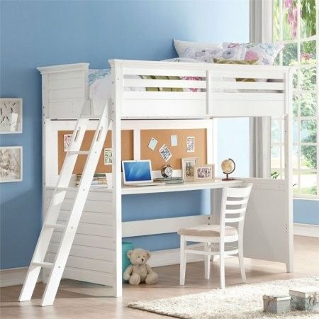 ACME Furniture Lacey Twin Loft Bed with Desk in White