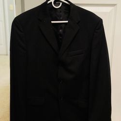 Axcess 42L Black w/ Thin Gray Pinstripes Men’s Wool Dress Suit Coat; Shell: 100% Wool & Lining: 52% % Polyester 48% Viscose; Three Button Closure
