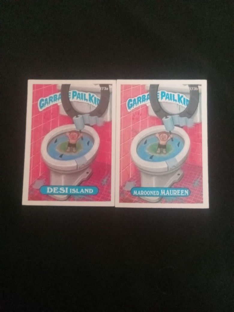 2 Old 1987 Topps Garbage Pail Kids Stickers Cards- Desi Island #373a / Marooned Maureen #373b
