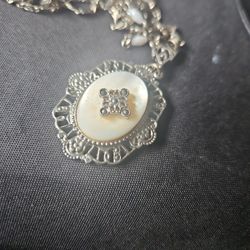 Mother pearl silver necklace vintage 