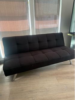 Black Futon Sofa Bed | Modern Style Chrome Legs- Like New