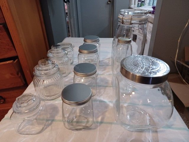 Large Nice Set of Glass Jars of Various Sizes 