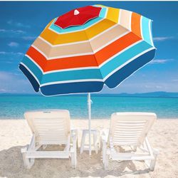 Beach Umbrella - 6.56FT Arc Length, Beach Umbrellas for Heavy Duty Wind Portable with Air Vents, Adjustable Tilting Pole with 8 Ribs UV 50+ and Carry 