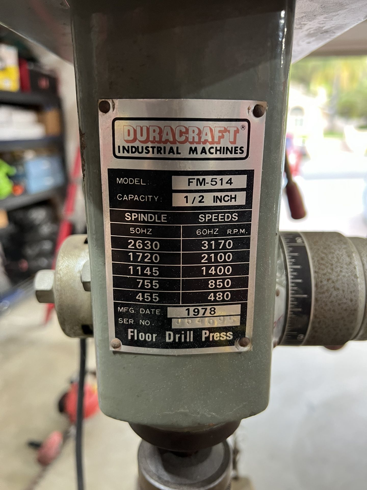 1978 Duracraft Drill Press Model FM-514