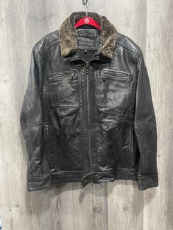 Andrew Marc Leather Bomber With Removable Shearling Collar
