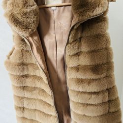 Michael Kors Faux Fur Vest Camel Medium Size