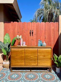 Credenza TV stand Console Table Sideboard Buffet Mid Century Modern MCM Natural Wood