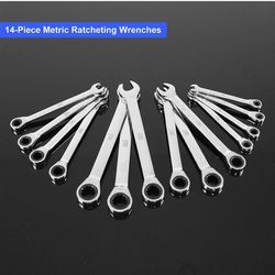 Prostormer 14-Piece Ratcheting Wrench Set, 6-19mm Metric Chrome Vanadium Steel Ratchet Wrenches, Combination Ended Spanner Kit with Storage Case