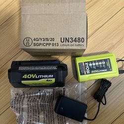 New Ryobi 40V 4ah Battery With Charger 