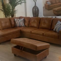 Caramel Leather Sectional Couch