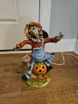 Vtg 1977 Byron Mold Ceramic Halloween Scarecrow on Jack-O’-Lantern Light Up