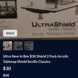 Ultra Shield New In Box $40 Shield 2 Pack Acrylic Tabletop Shield Seville Classics
