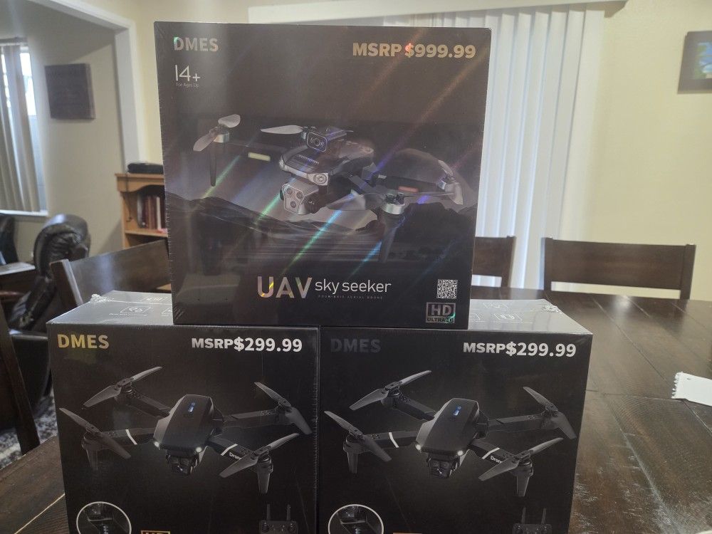 Three different drones with screens and remotes with cameras