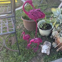 Mid Century flamingos Wood N Iron Tall One Almost 3ft N Little Ones 12” Approx  $50 