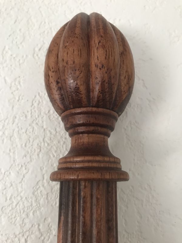 Cambria Classic Wood Curtain Rod 82 Fluted Brown W Fennels For Cambria Classic Wood Curtain Rod 82 Fluted Brown W Fennels