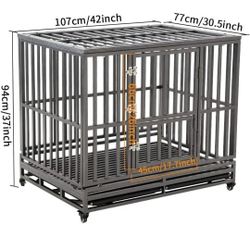 LUCKUP Heavy Duty Dog Cage Metal Kennel and Crate for Medium and Large Dogs, Pet Playpen with Four Wheels,Easy to Install,42 inch,Black