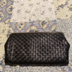 Leather Medium Sized Black Clutch Style Wallet 