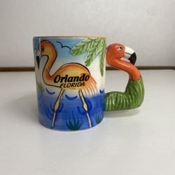 Orange Flamingo Coffee Tea Cup Mug, Bird Handle Orlando Florida