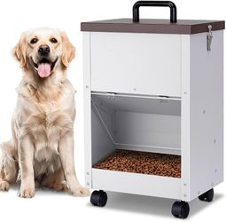 537**Outdoor Automatic Dog Feeder Large Breed 28 Lbs Capacity, Galvanized Metal Self Feeding Dog Food Dispenser with Clear Door, Gravity Pet Feeder Wa