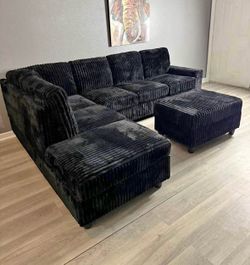NEW IN BOX Black Cord Fabric Reversible Sectional + Ottoman With FINANCE available