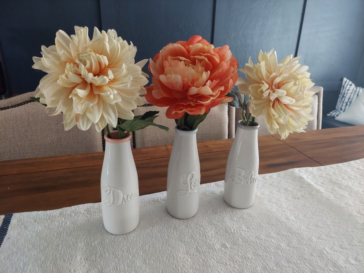 Milk Vase With Flowers Floral Center Piece