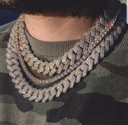 Chain and bracelet 16MM Full Diamond 14k Gold Plated Doesn't Loses Color