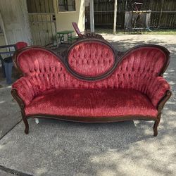 Victoria-style Red Velvet Sofa