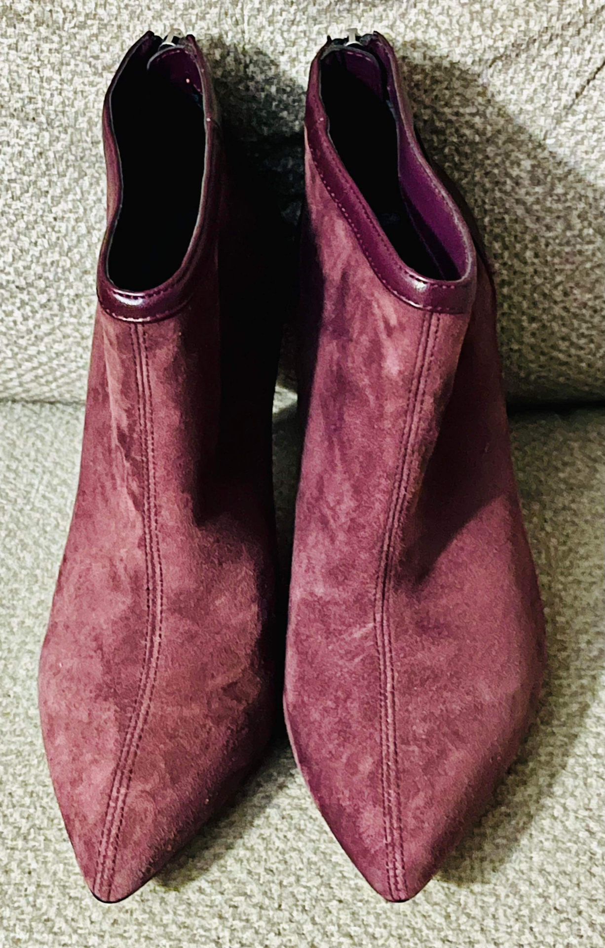 Adrienne Vittadini Leather Booties - Burgundy Leather & Suede - Women’s Size 8M