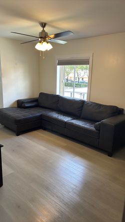 Dark Brown Leather Sectional Sofa with Chaise