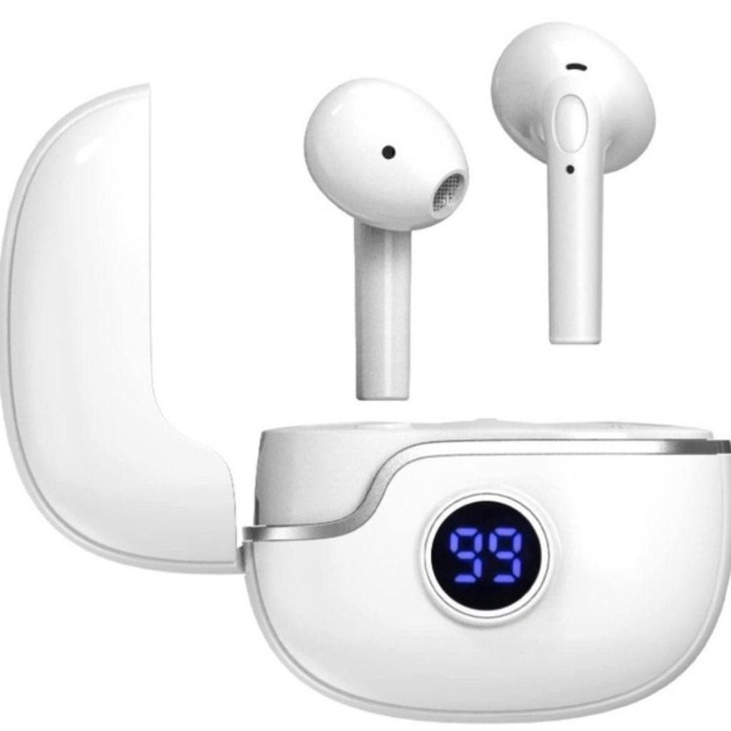 White Wireless Earbuds With Charging Case Bluetooth