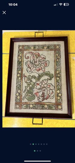 large vintage serving party tray wood glass metal handles needlepoint