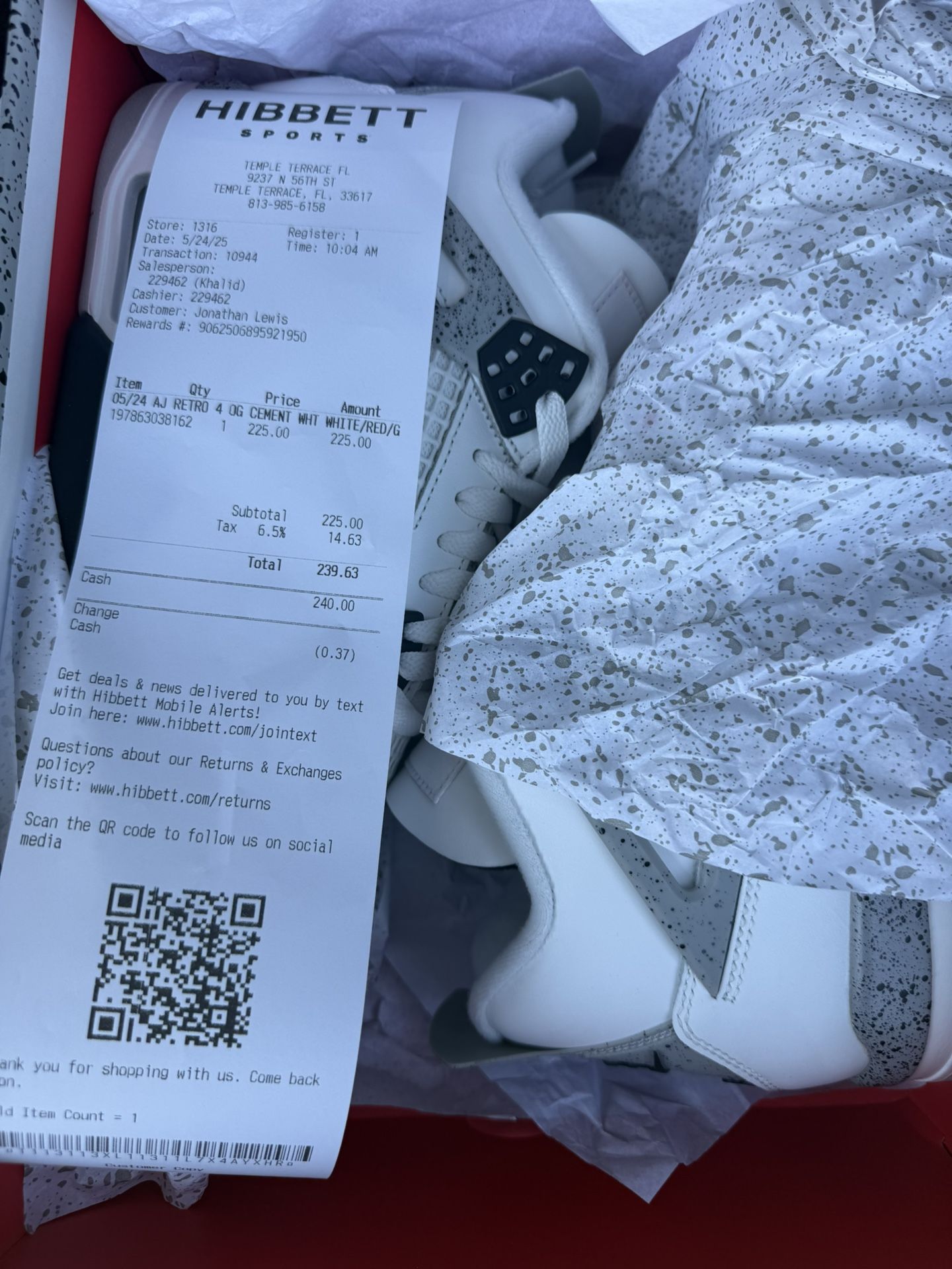 Jordan Retro White 4s Cement Size 10.5