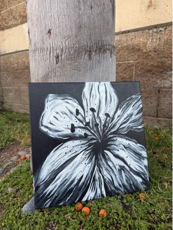 Original Hand-Painted White Lily Canvas on Gold Background
