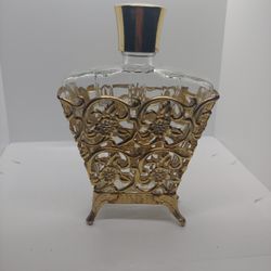 vintage glass Perfume Bottles with Gold Tone Filigree holder no dauber