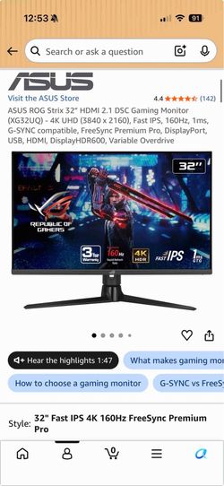 ROG gaming 4K 32inch 160hz monitor