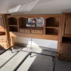 KING Dresser/ Headboard w/ metal Boxspring frame, Built In Lights, And Mirror 